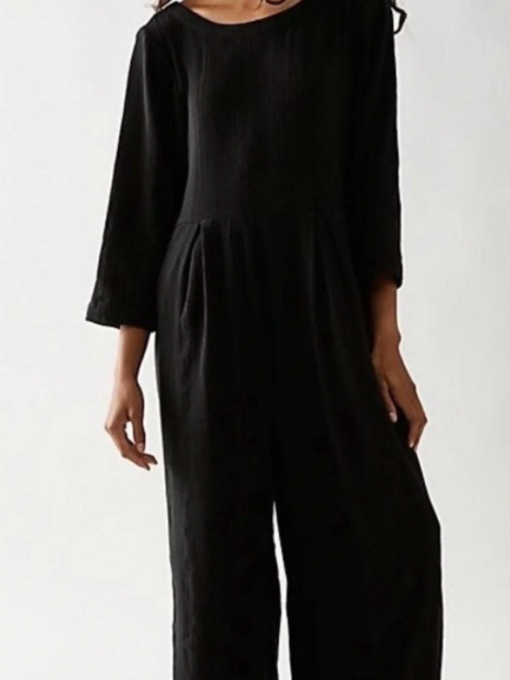 Free People Shiloh Black Wide-Leg quarter-Sleeve Jumpsuit